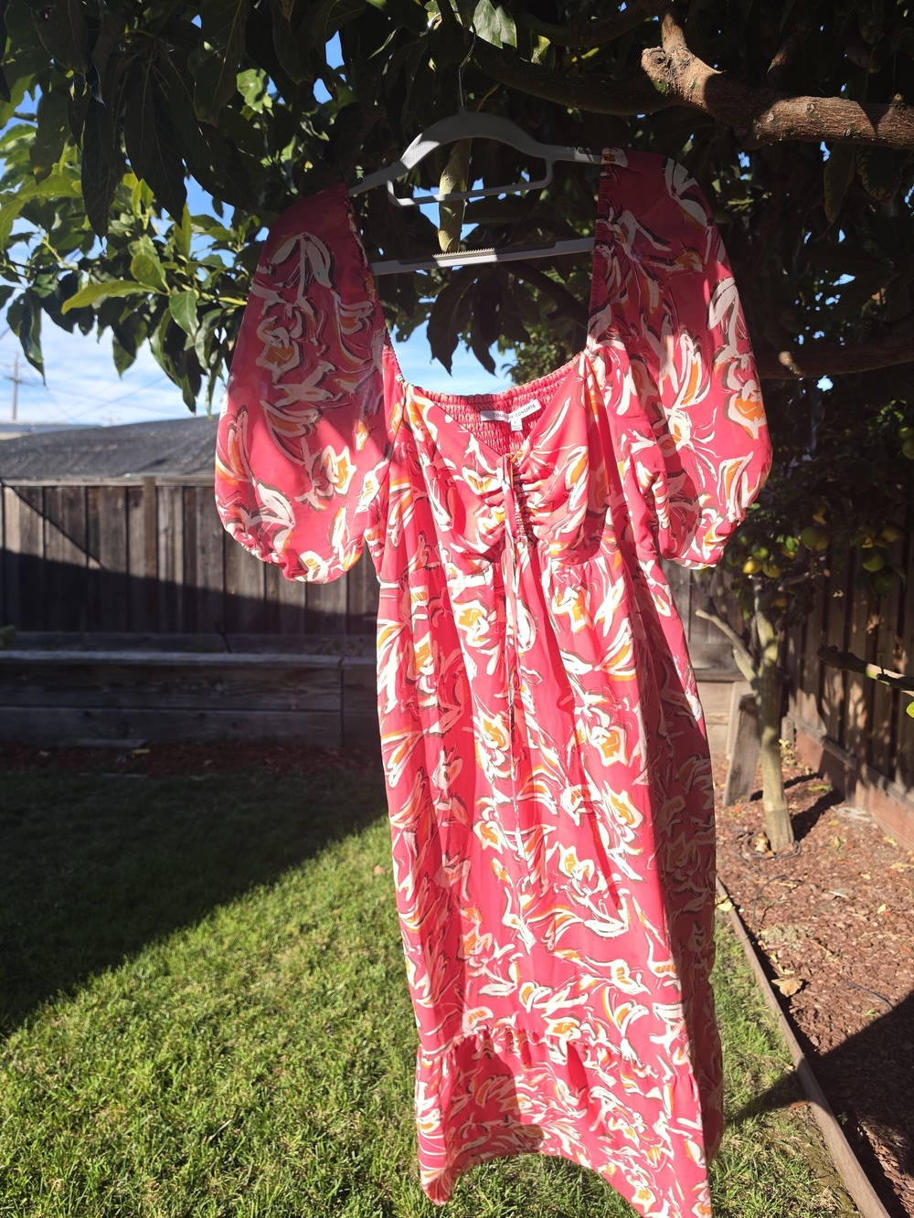 Women's Pink Floral Puff-Sleeve Dress